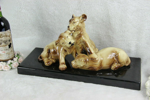 French faience porcelain ART DECO puppy dog group sculpture statue
