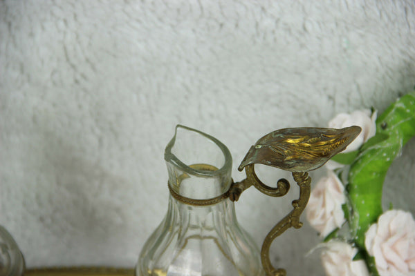 Antique Church altar Glass Cruet Communion Wine set art nouveau