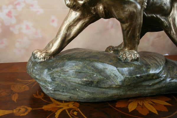 A Fagotto signed sculpture statue of a Lion terracotta plaster Patina Circa 1920