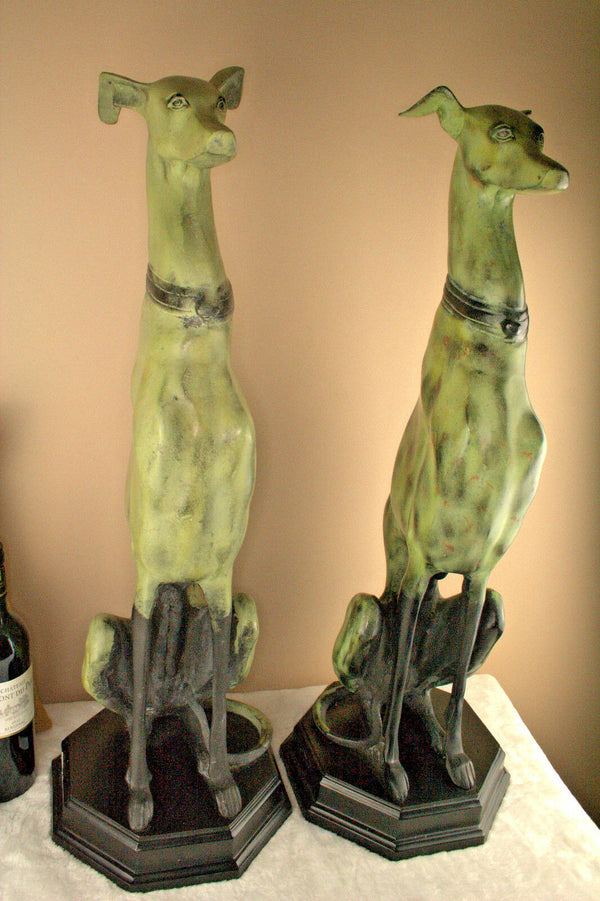 Life size PAIR english Metal 1970 Greyhound whippet couple dogs entrance hall