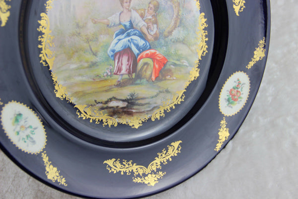 XL French victorian romantic scene Plate in acf sevres porcelain marked 1950's