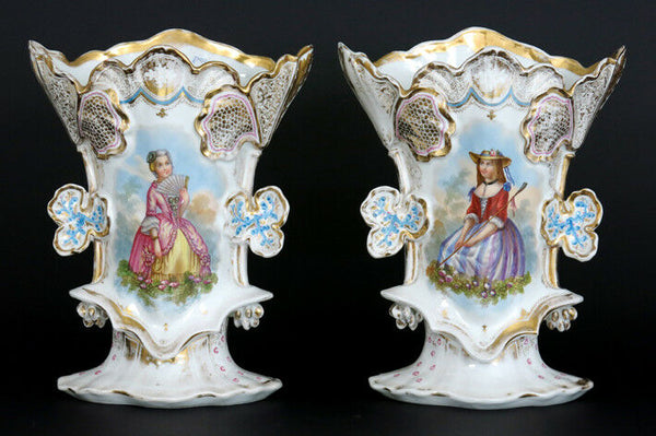 Gorgeous Antique Vieux old paris porcelain Vases romantic noble lady portraits