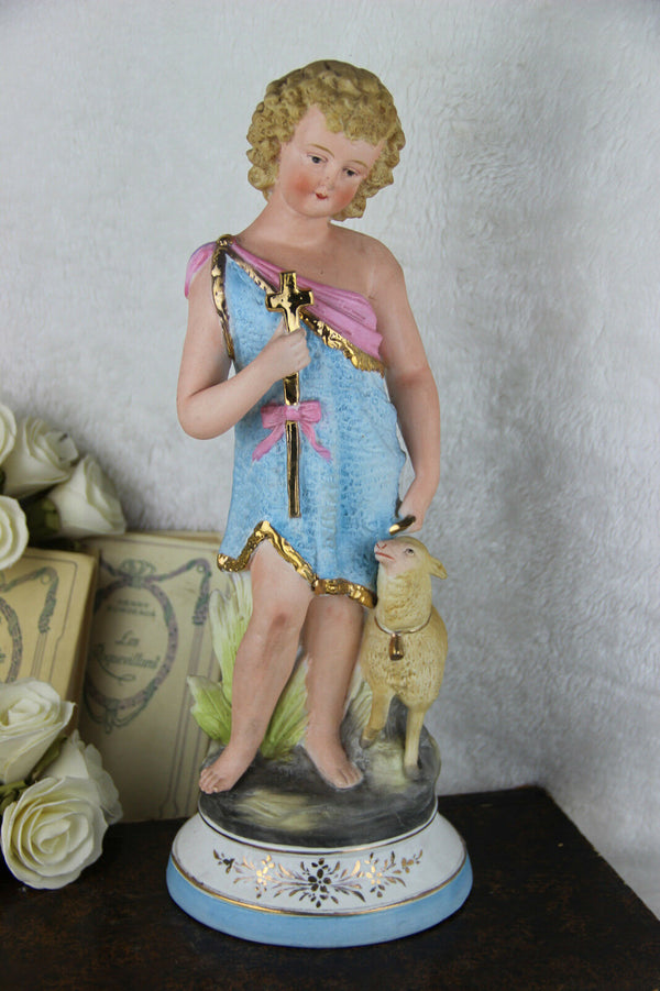 RARE Religious 1900 jesus child figurine lamb vieux andenne bisque porcelaine