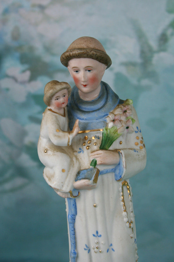 French Biscuit religious Holy Saint Anthony of PAdua with child dated 1968