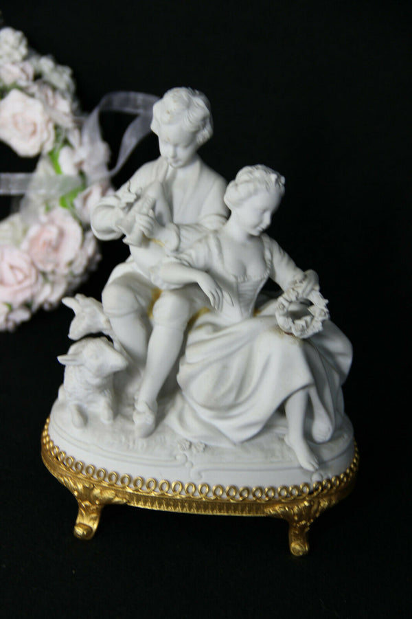 German Unterweissbach Bisque porcelain group romantic couple sheep statue