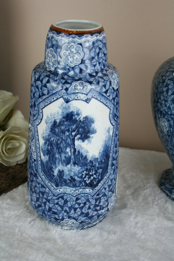 SET 3 Antique Royal bonn Blue white flamand decor nature theme Vases marked
