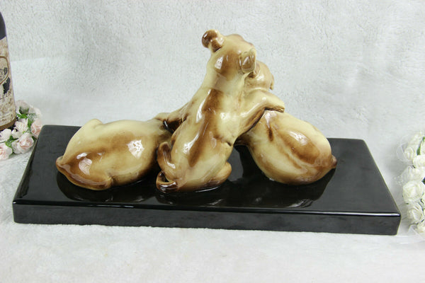 French faience porcelain ART DECO puppy dog group sculpture statue
