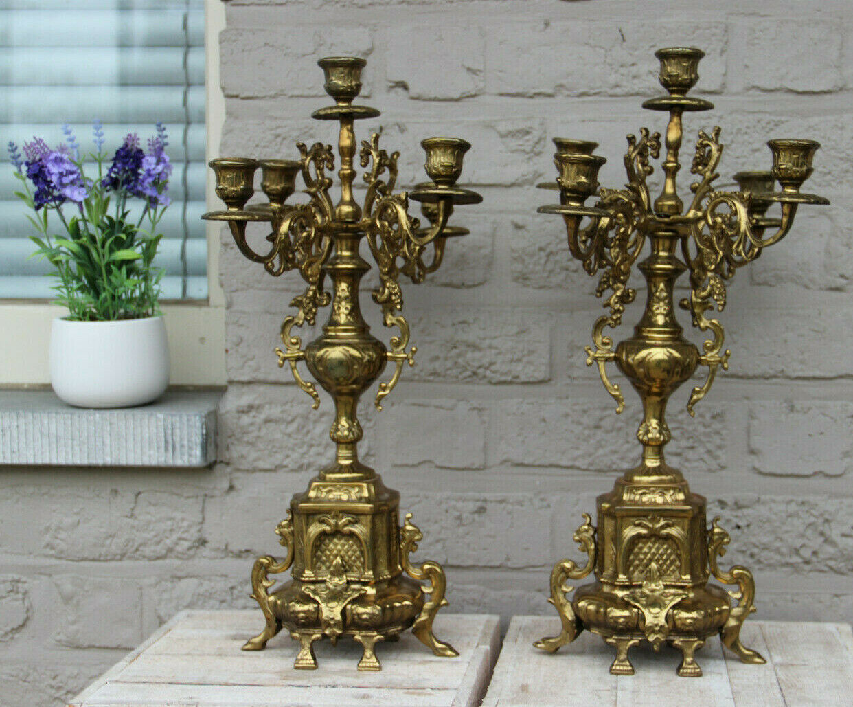Pair of Bronze Gothic Candlesticks
