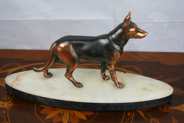 ART DECO French 1930 Spelter german dog statue sculpture marble base