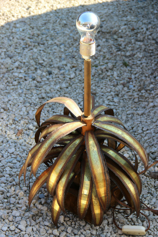 Hollywood regency Palm pineapple leaves metal gold gilt lamp attr.maison jansen