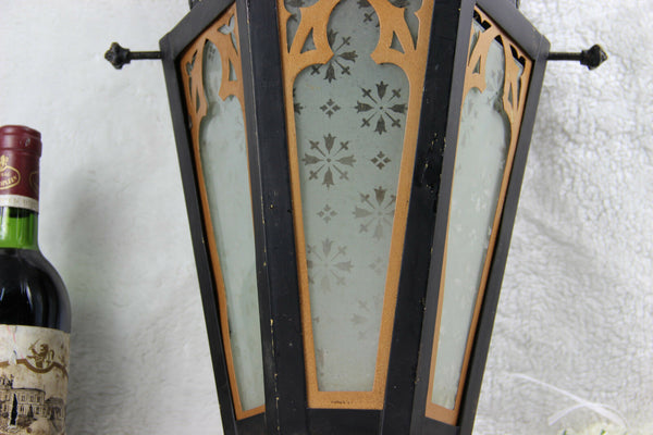 Religious gothic church Lantern light  metal black cross Glass Candle holder