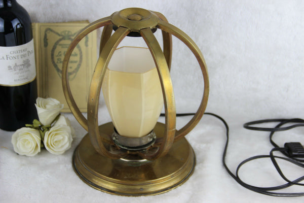 Art deco 1930 French antique table lamp copper geometric form rare