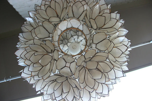 XL Rausch Capiz MotherPearl Shell Lotus flower sputnik ball chandelier 1960