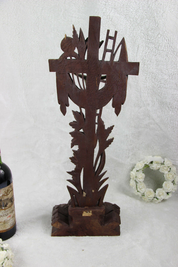 Antique German wood carved Black forest Crucifix cross religious