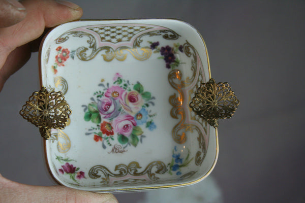 Set of 3 French limoges porcelain ashtrays marked floral