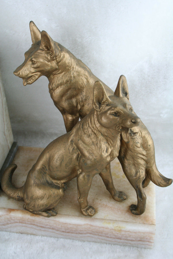 XL Heavy Marble French ART DECO 1930 Clock with spelter sheep dog couple
