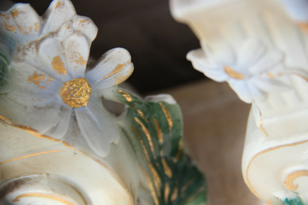 Vintage German porcelain bisque romantic  figurines Clock set Vases