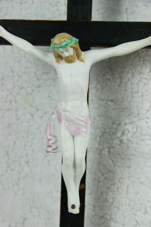 Antique Religious vieux paris  porcelain Crucifix Cross christ Mary magdalena