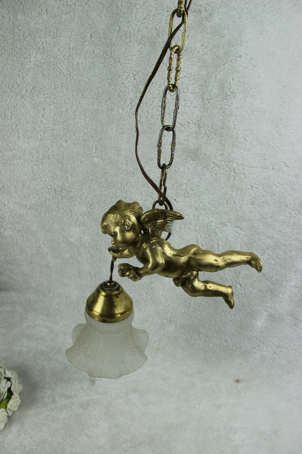 French antique putti angel figurine pendant chandelier lamp