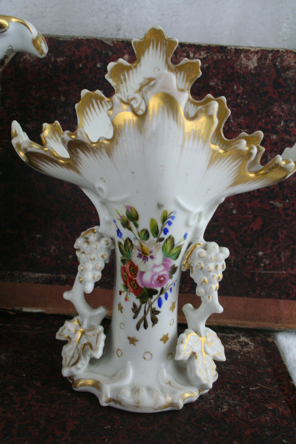 cvvcvAntique french Vieux paris porcelain set vases fruits floral 1925