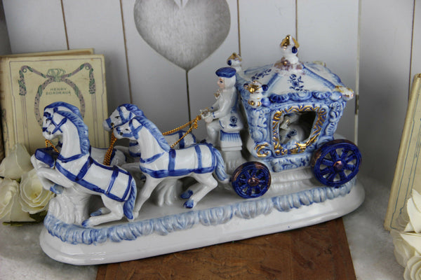 Vintage German porcelain carriage coach princess horses figurines statue group