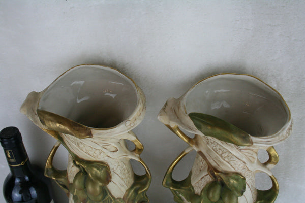 Antique Pair of Royal Dux porcelain vases Art Nouveau Bohemia 1900