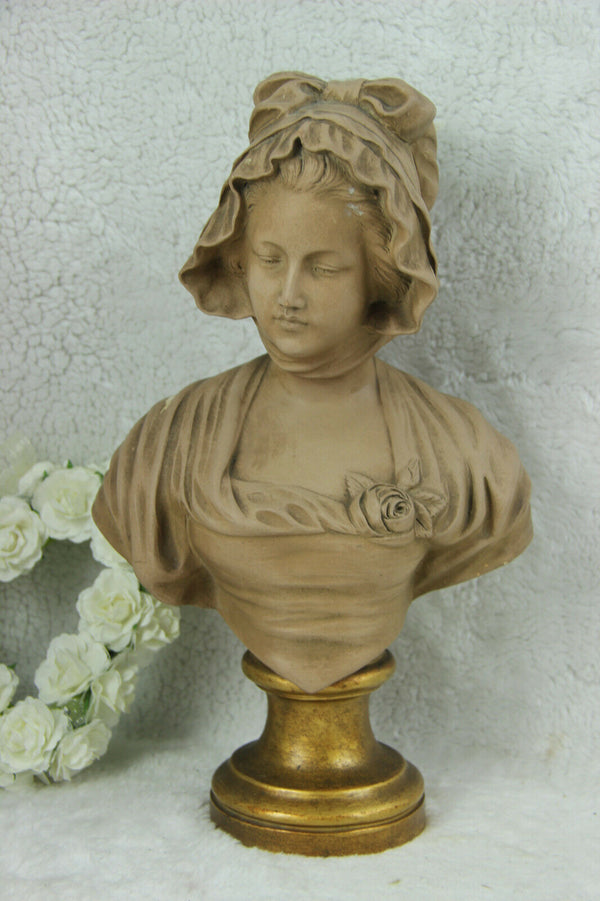 Antique ARt deco Girl Bust Statue terracotta signed AURILI
