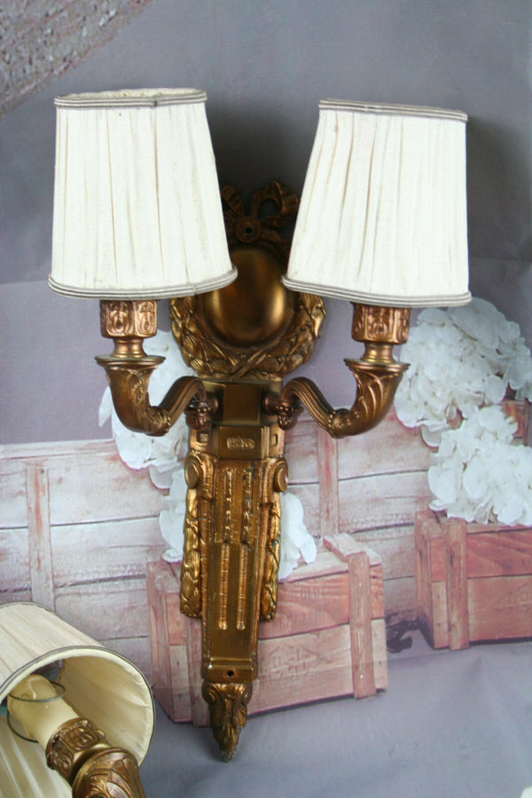 PAIR French Brass regency Bow sconces double arm 1930's wall lights