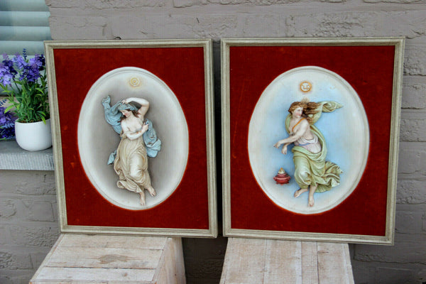 PAIR italian capodimonte relief porcelain wall plaques lady medaillon rare 1970