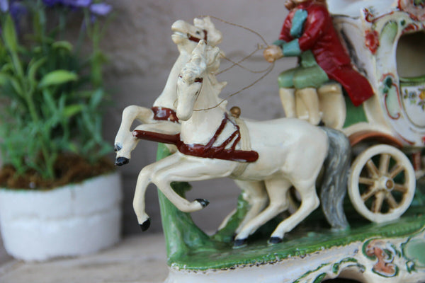 Antique german porcelain coach horses carriage statue marked