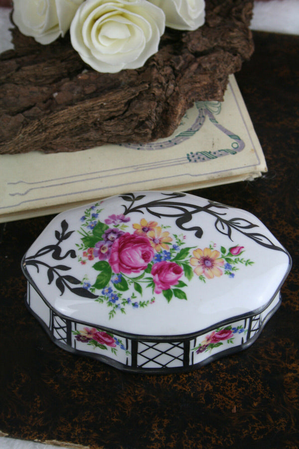 french marked  porcelain bonbonniere candy box floral 1960