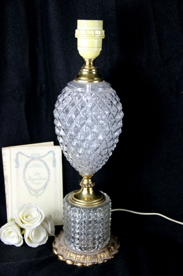 Mid century Pineapple Glass Cut table desk lamp attr. maison jansen 60's