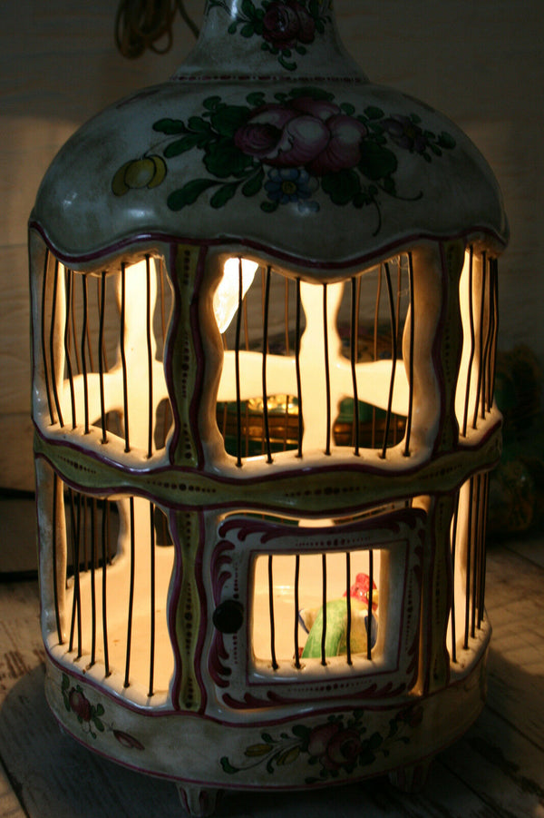 Gorgeous Strasbourg porcelain marked birdcage floral 50's with lamp rare exclusi