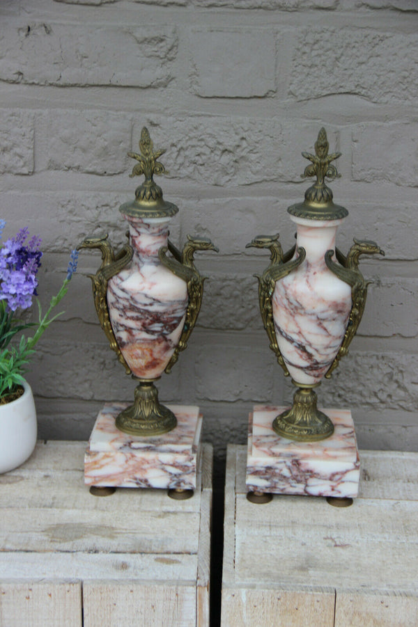 Antique French marble Eagle animal figurines gothic urns vases
