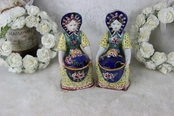 PAIR antique Desvres faience French Mustard Pots kitchen tableware