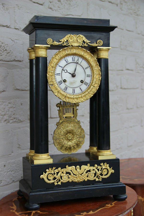 Antique Napoleon III portico column clock dragons pendulum rare 1880s