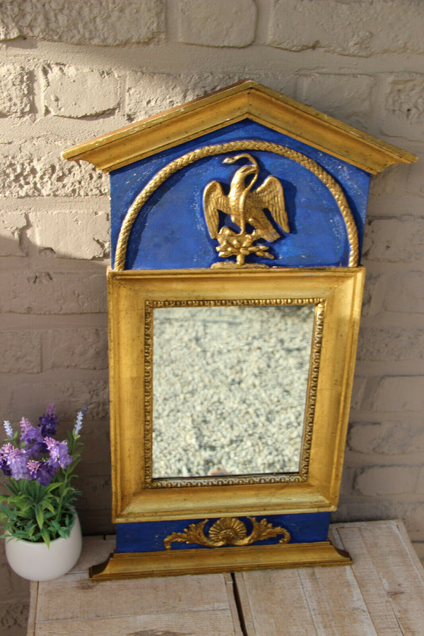 Antique French wood carved mirror with eagle snake on top empire design 1920