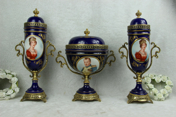 Rare French Napoleon Josephine portrait Vase Centerpiece Limoges porcelain set
