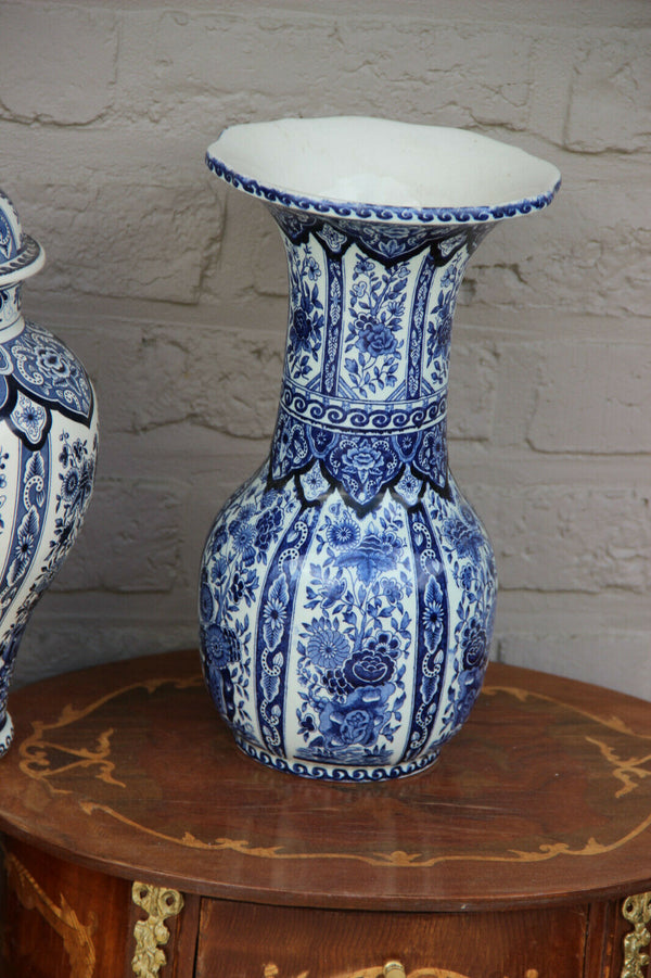 SET of 3 DELFT sphinx royal pottery blue white Vases floral decors marked