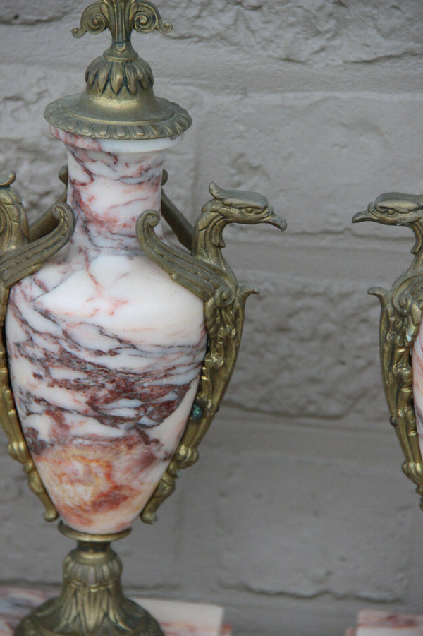Antique French marble Eagle animal figurines gothic urns vases