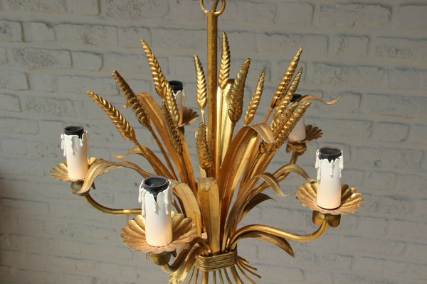 Hollywood regency mid century wheat corn leaf chandelier pendant  5 arms 1970