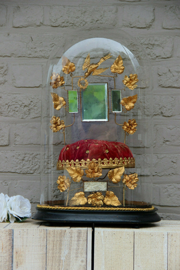 Antique Victorian Bridal wedding dome Globe Glass velvet
