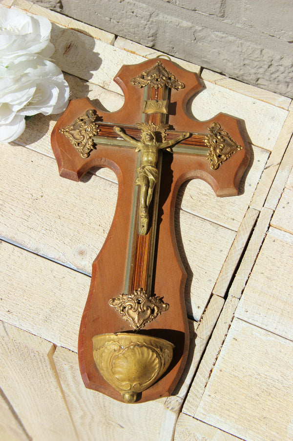 Antique French religious Crucifix cross christ wood