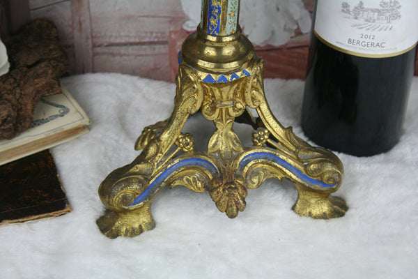 Wonderful Altar Brass enamel Religious Church Candlestick candlestick 1900