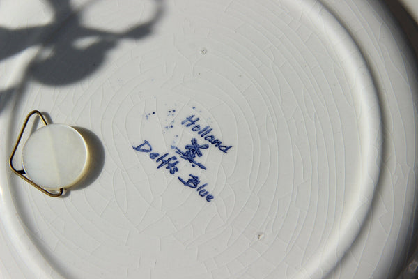 Vintage DELFT blue white pottery plate marked Spring season