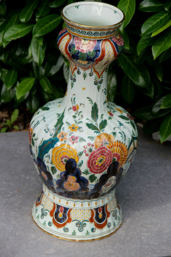 HUGE Delft pottery polychrome vase marked