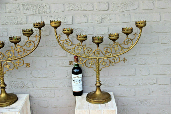 HUGE pair French  church altar candelabras Candle holders religious top piece