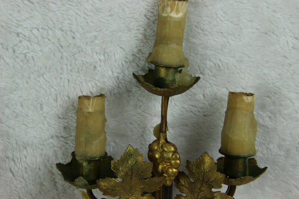 Antique Religious church french wall lights sconces brass metal flowers