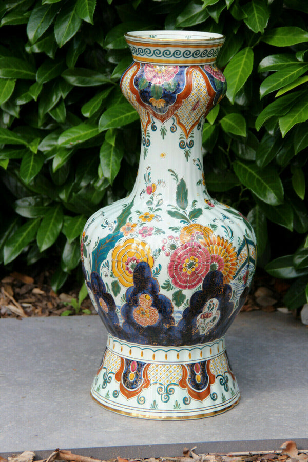 HUGE Delft pottery polychrome vase marked