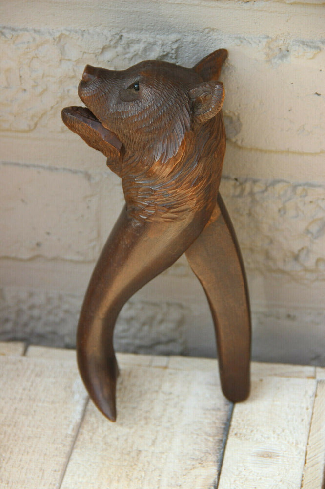 Antique hand Black forest wood carved swiss bear statue nut cracker